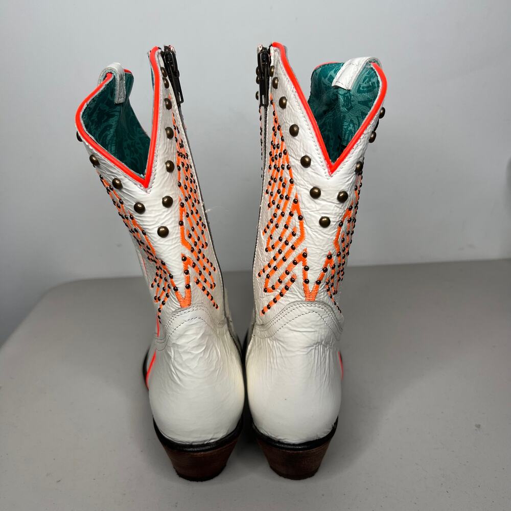 Corral White Neon Orange Cowboy Western Boots Size 39/8.5 - Picture 4 of 10